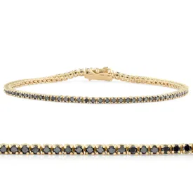 1 3/4 Ct TW Black Diamond Tennis Bracelet 14k Yellow Gold 7"