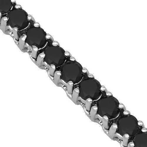 10k White Gold Mens Black Diamond Tennis Chain 13.00 Ctw