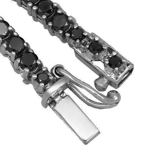 10k White Gold Mens Black Diamond Tennis Chain 13.00 Ctw