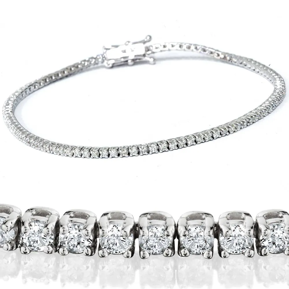 2 1/2ct Round Cut Diamond Tennis Bracelet Solid 14K White Gold 7"