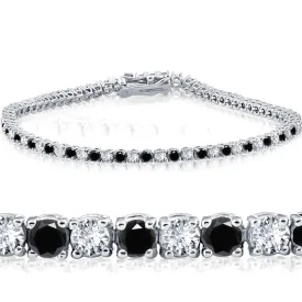 2ct Black & White Diamond Tennis Bracelet 14K White Gold 7"