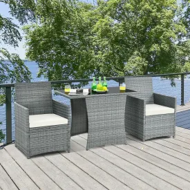 3pc Cushioned Patio Rattan Furniture Set - White