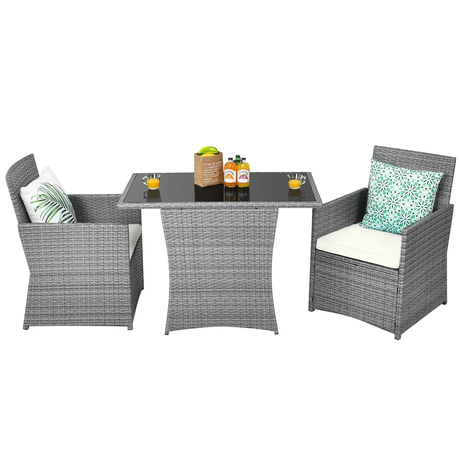 3pc Cushioned Patio Rattan Furniture Set - White