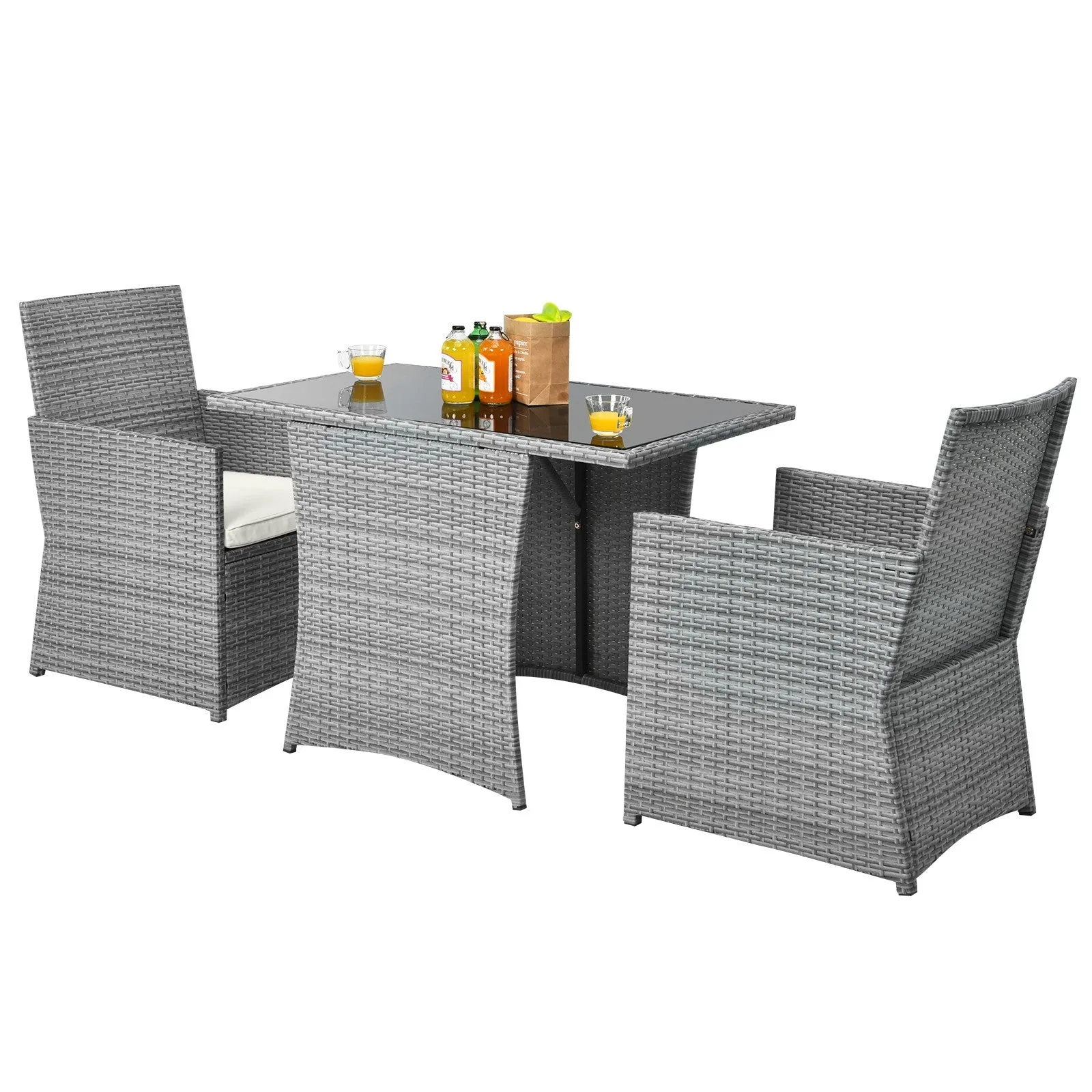 3pc Cushioned Patio Rattan Furniture Set - White