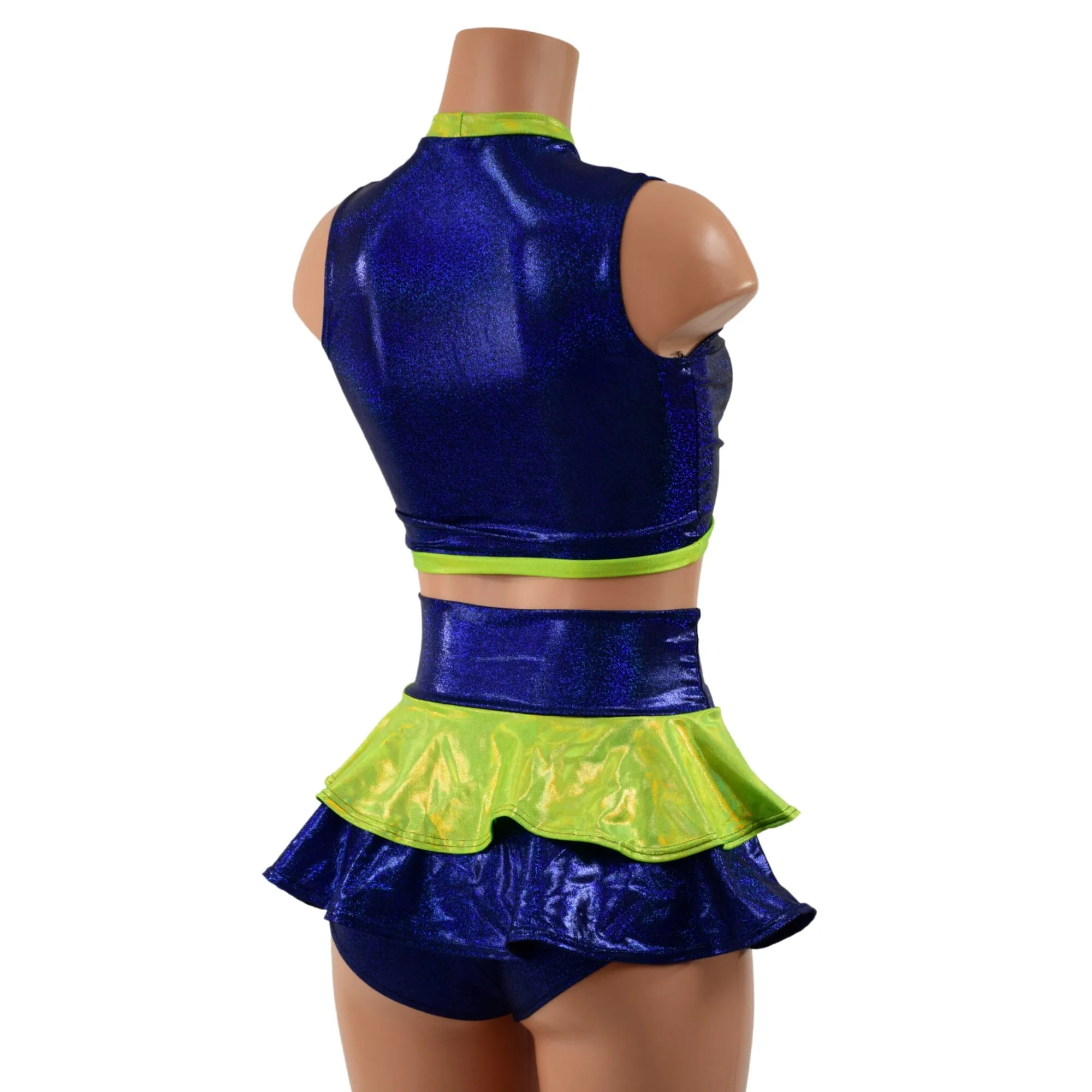 3PC Keyhole Crop, Double Ruffle Mini Skirt, and Siren Shorts Set