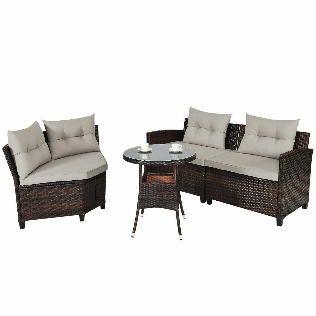 4pc Outdoor Cushioned Wicker Rattan Furniture Set - Brown