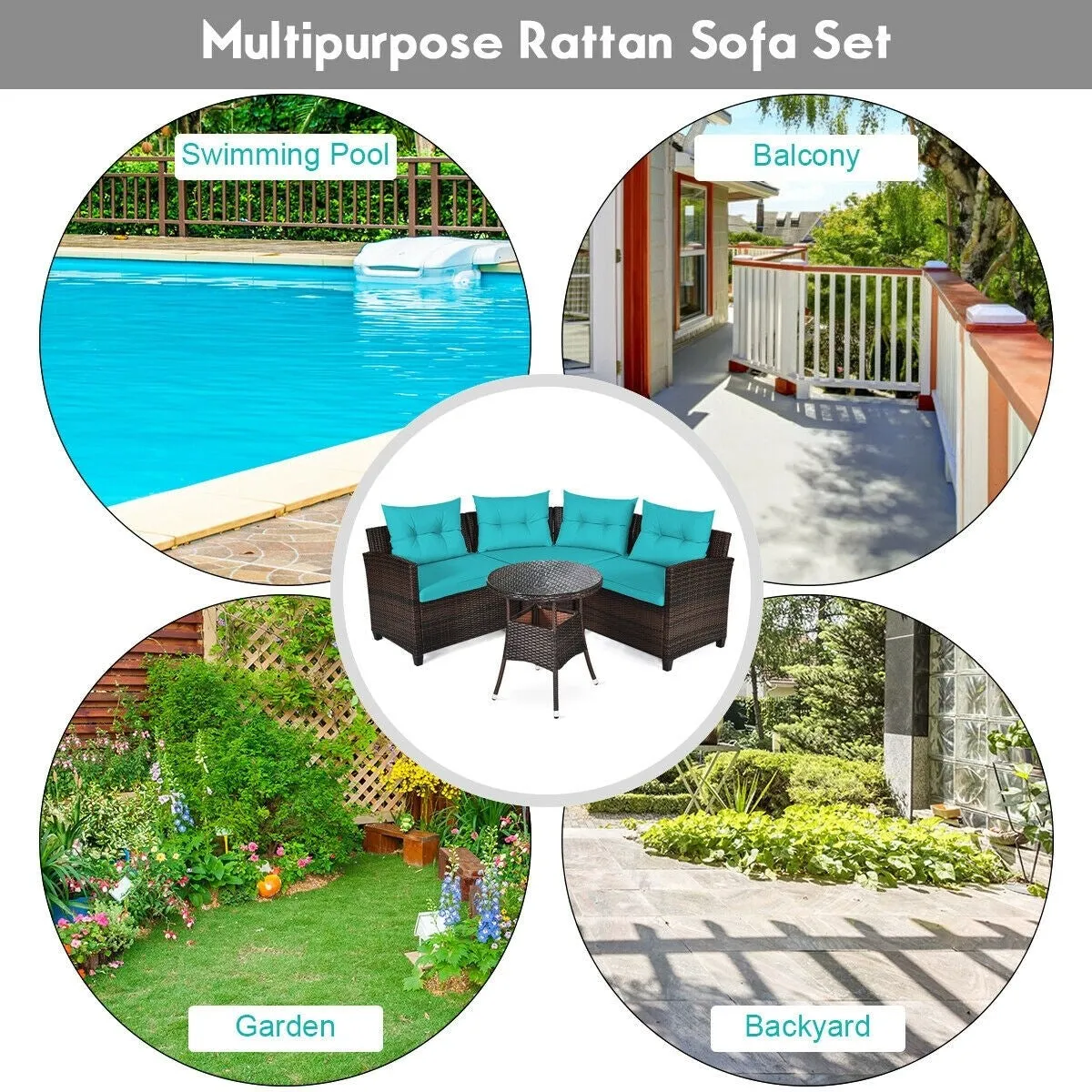 4pc Outdoor Cushioned Wicker Rattan Furniture Set - Turquoise