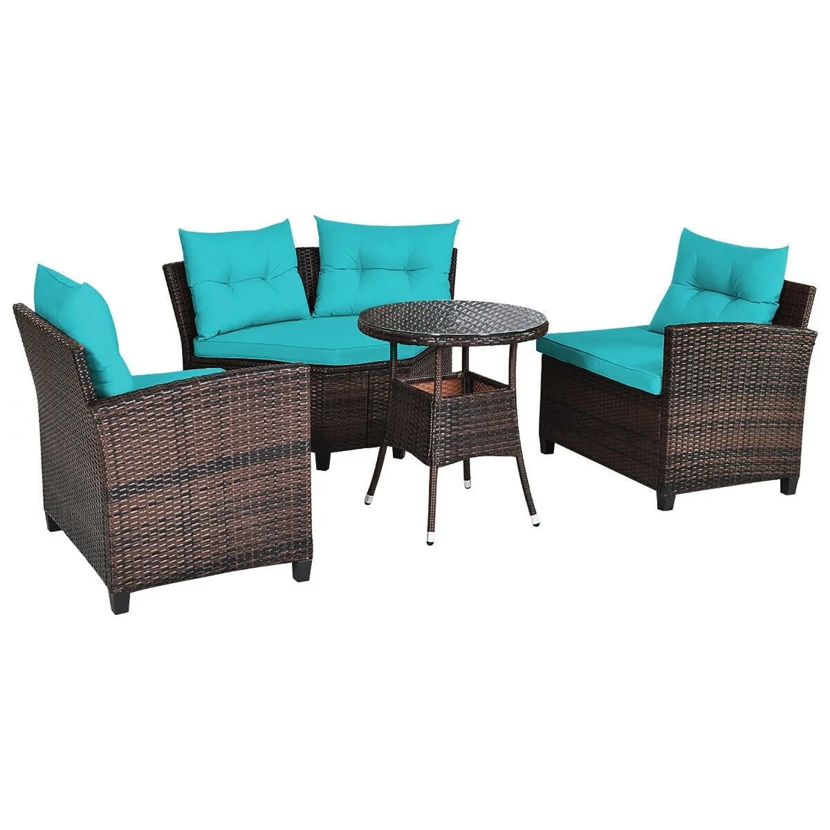 4pc Outdoor Cushioned Wicker Rattan Furniture Set - Turquoise