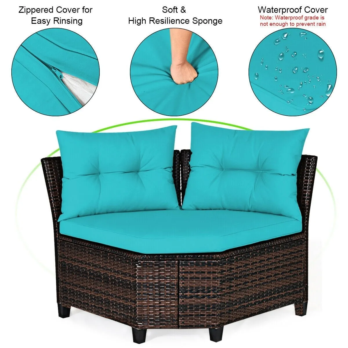 4pc Outdoor Cushioned Wicker Rattan Furniture Set - Turquoise