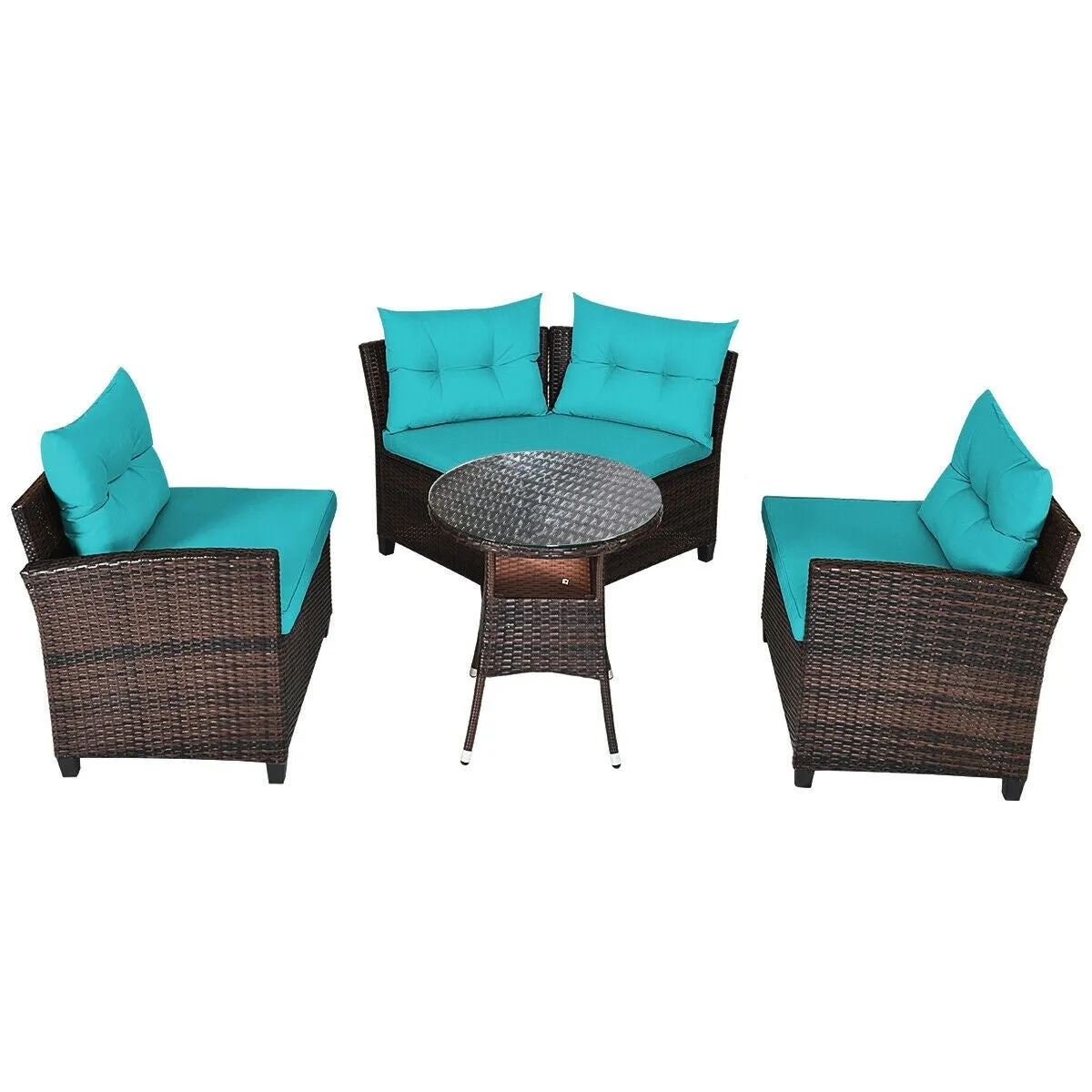 4pc Outdoor Cushioned Wicker Rattan Furniture Set - Turquoise