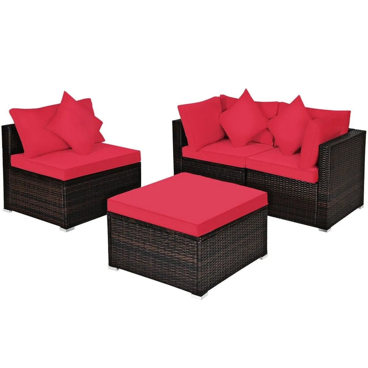 4pc Wicker Rattan Patio Cushioned Sofa Set - Red