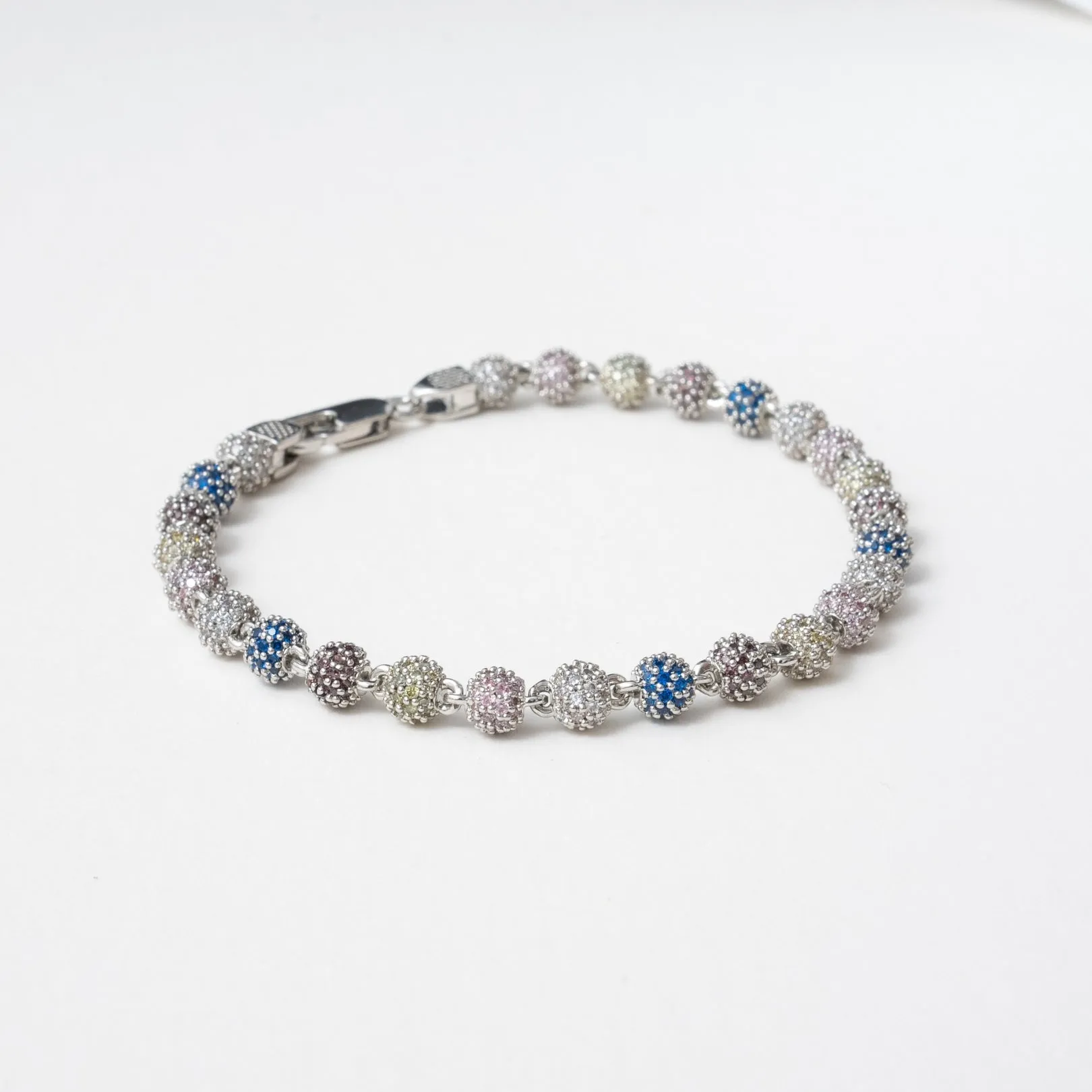 5mm ICED BALL BRACELET - WHITE GOLD