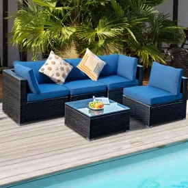 5pc Wicker Rattan Cushioned Patio Furniture Set - Navy