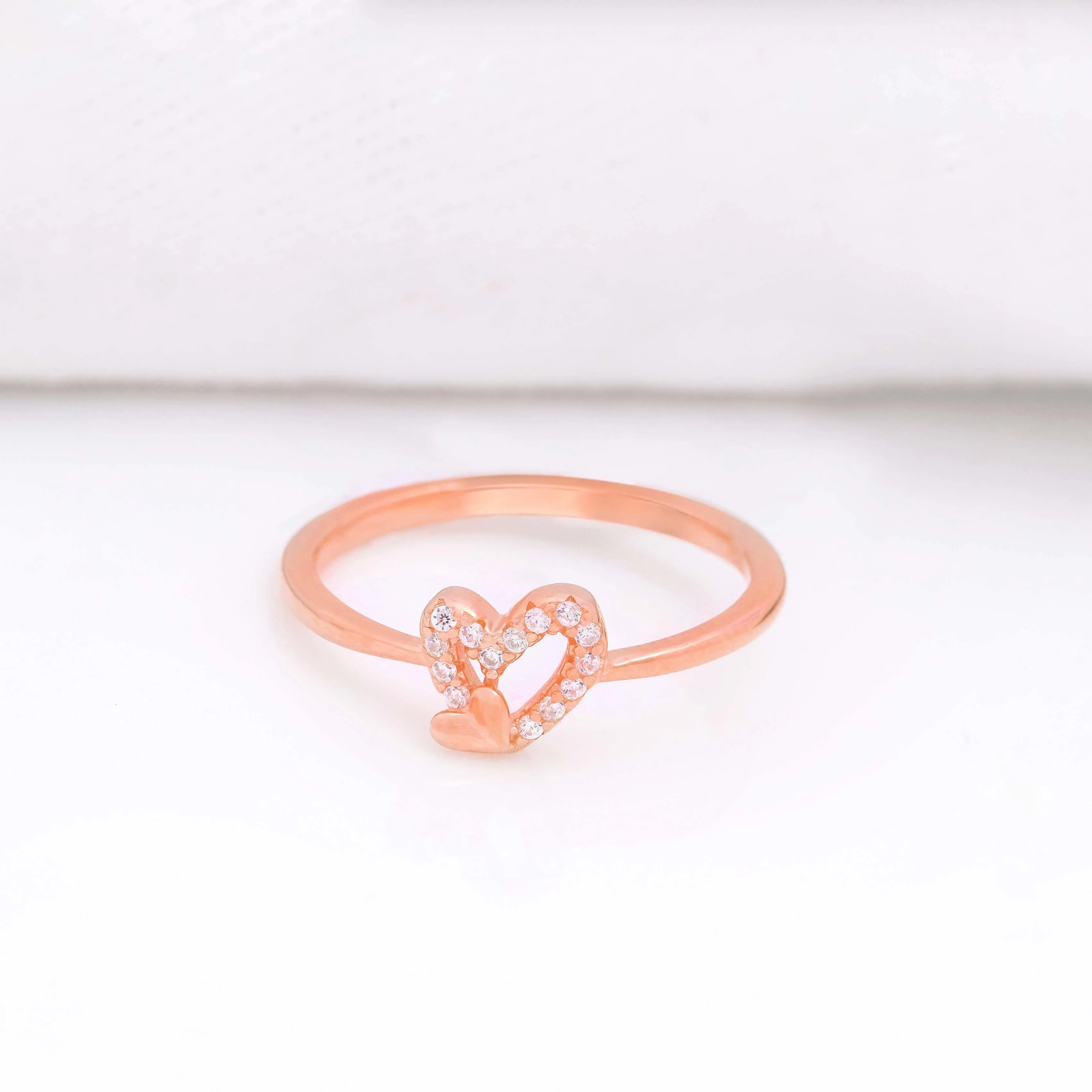 925 Rosegold Double  Heart Ring