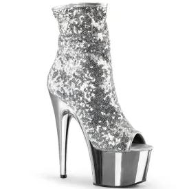 ADORE-1008SQ Silver Sequin Chrome Platform Pole Dancing Boots