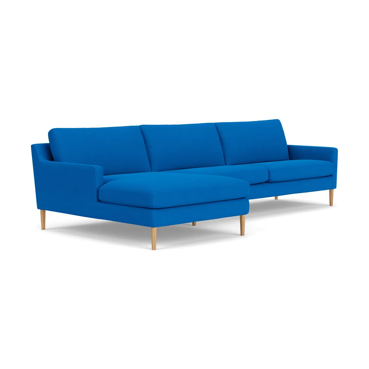 Astha Fabric Left Chaise Sofa (Oak, Cobalt Blue)