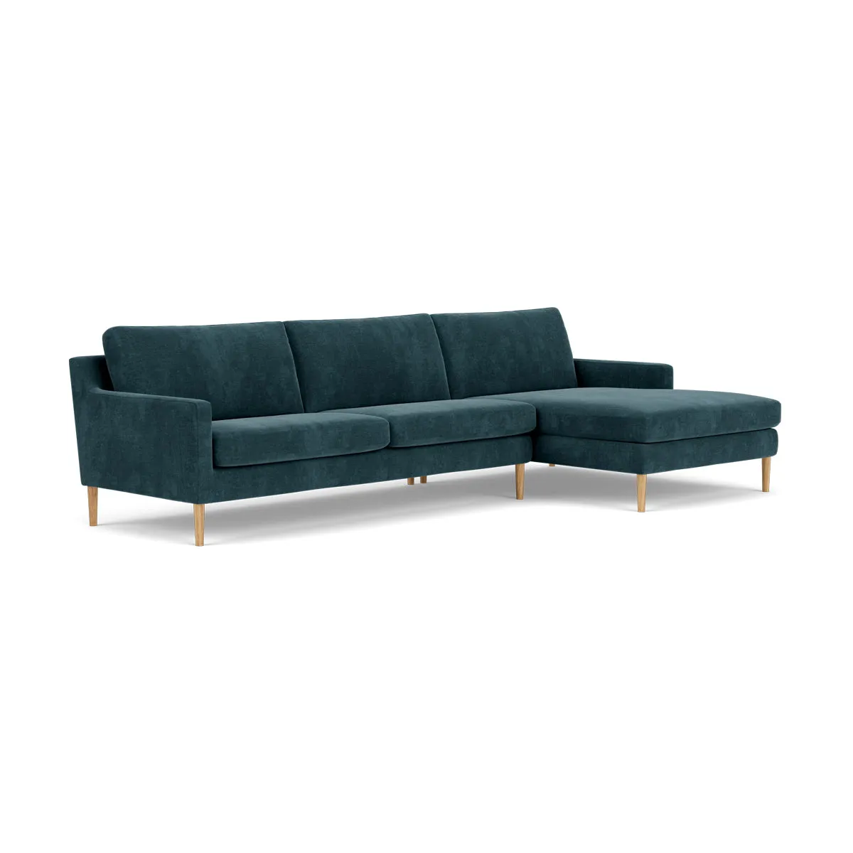 Astha Fabric Right Chaise Sofa (Oak, Dust Blue)