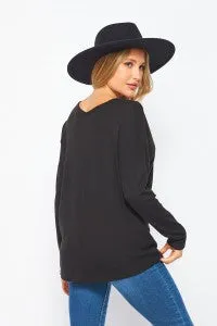 Black Long Sleeve V-Neck Top