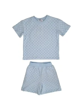 Blue Smiley Checkered Set