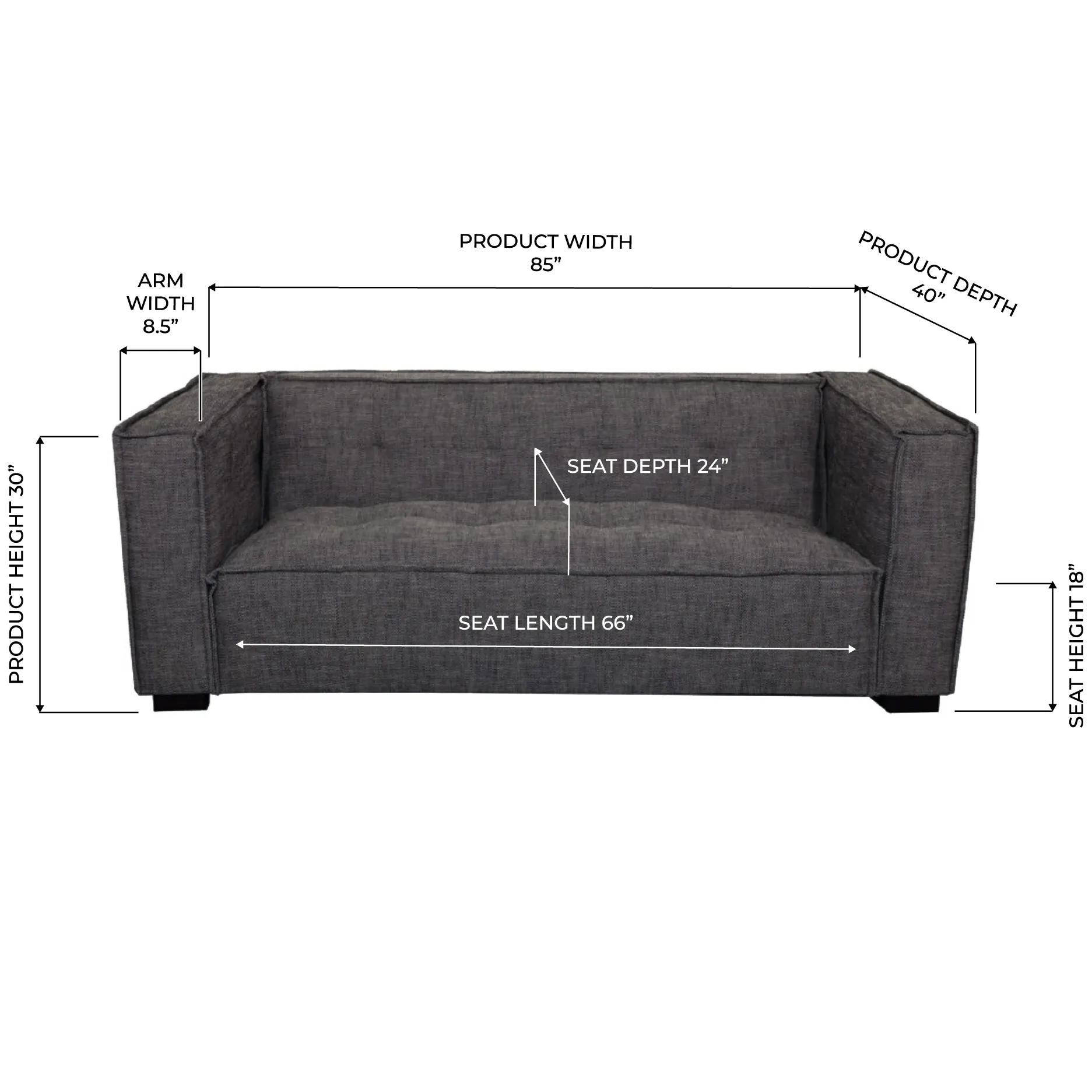 Brio 85" Poratti Charcoal Sofa