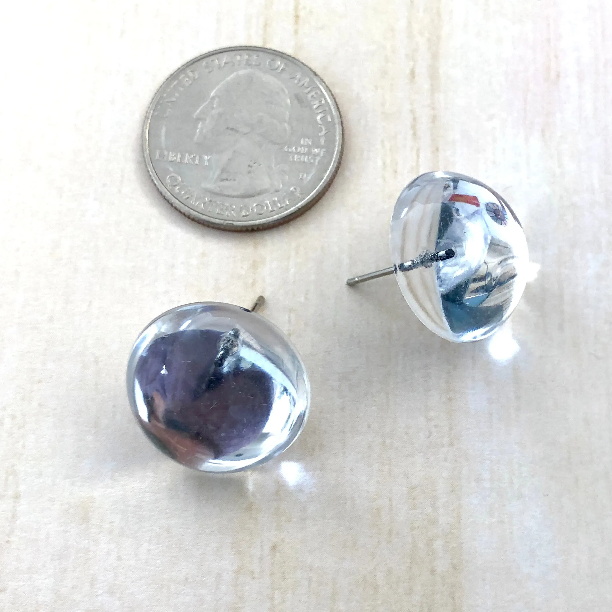 Clear Foil Back Retro Button Stud Earrings