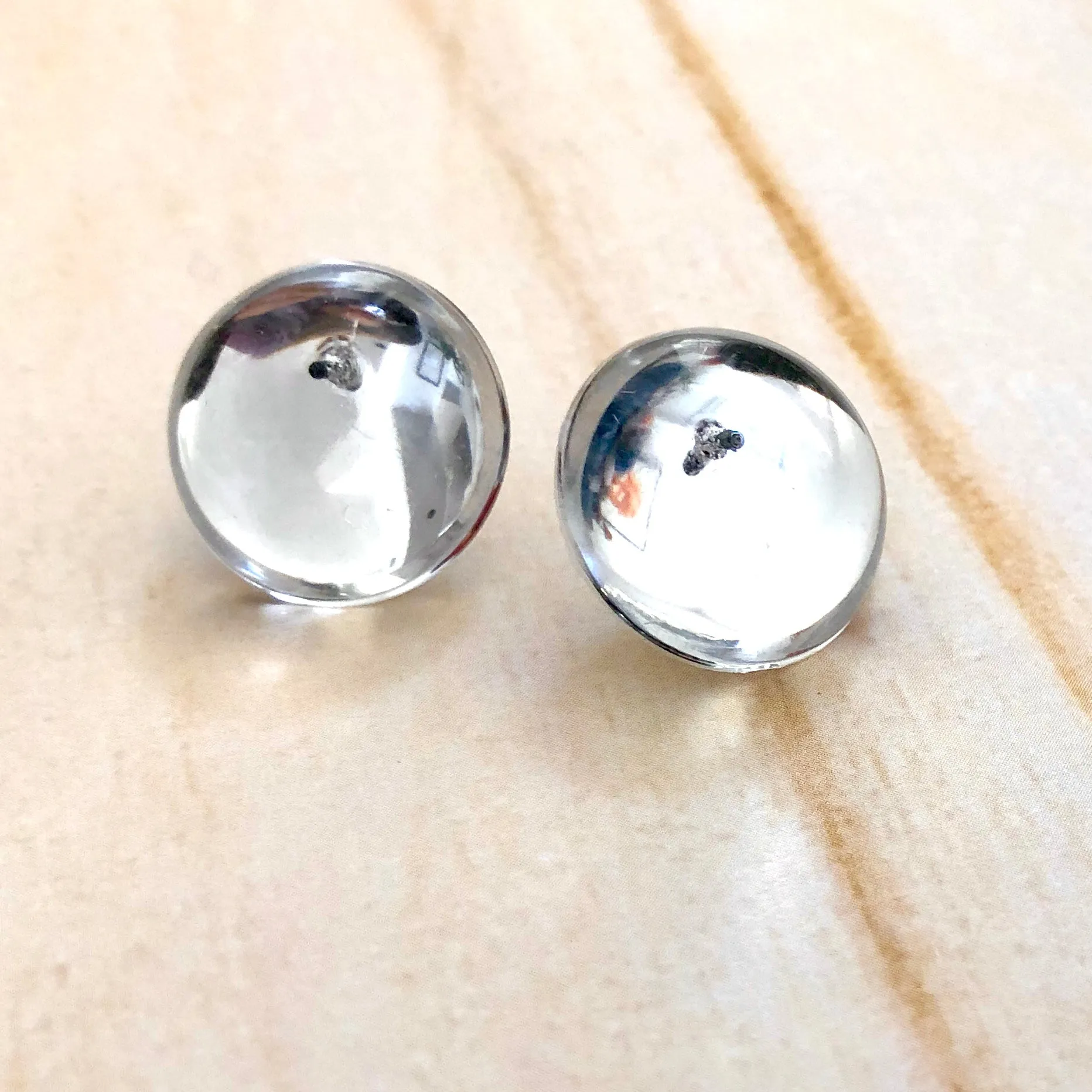 Clear Foil Back Retro Button Stud Earrings