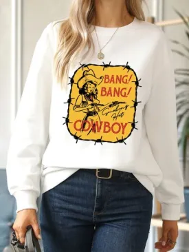 Cowboy Graphic Round Neck Sweatshirt