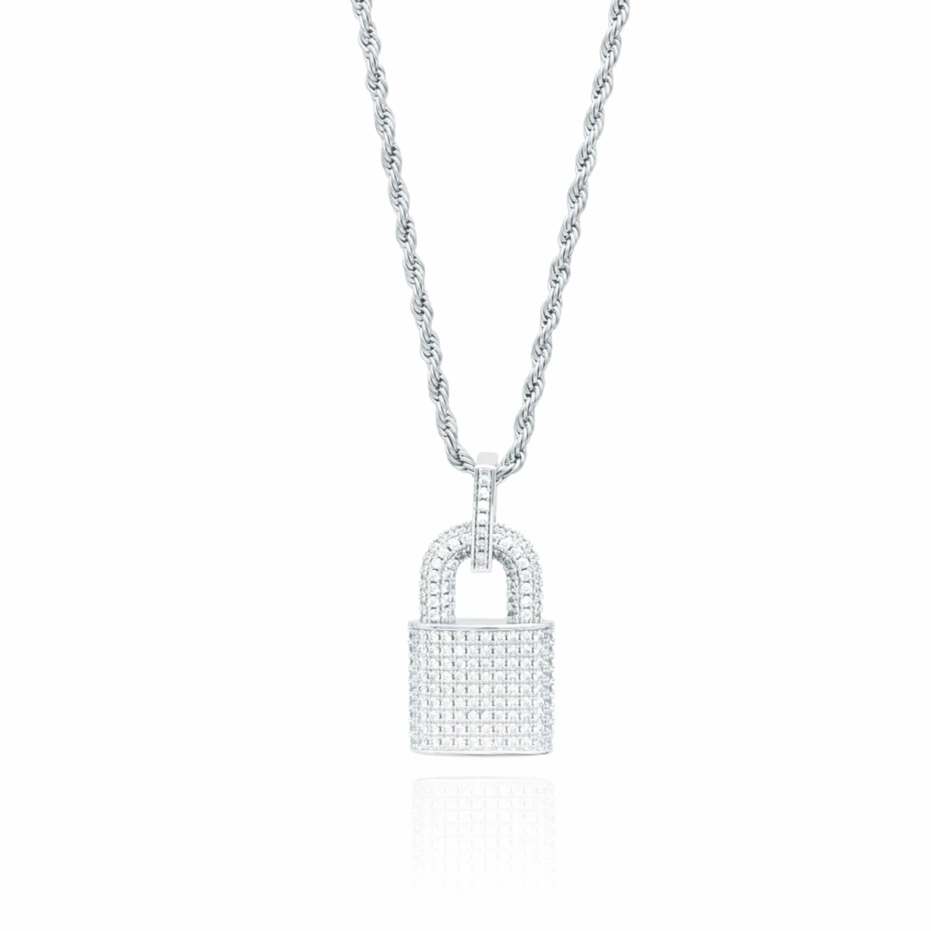 Diamond Lock Pendant - White Gold