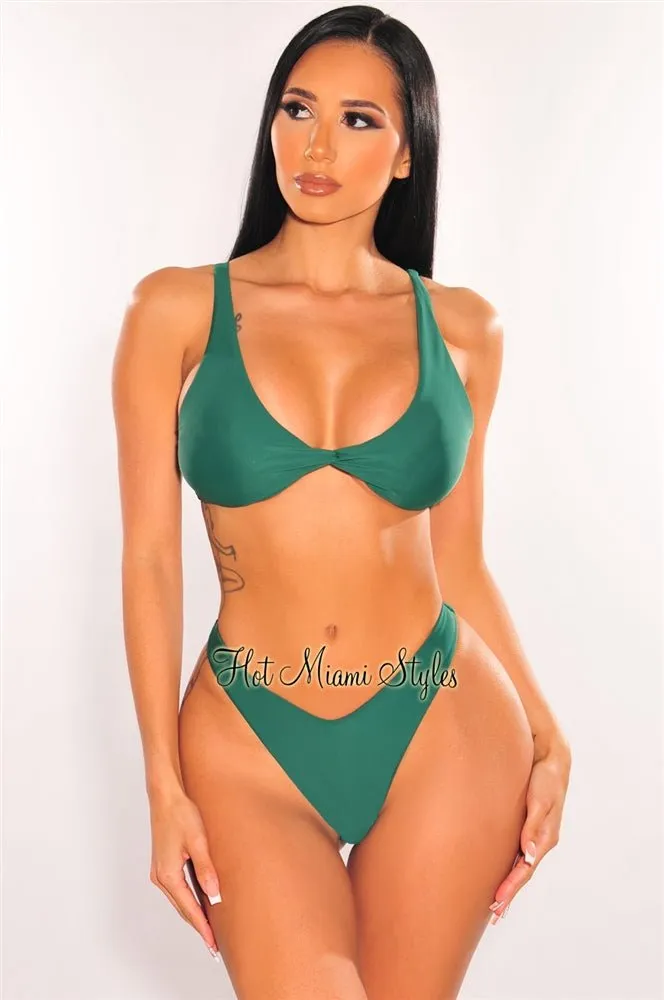 Emerald Padded Knotted Spaghetti Straps High Cut Bikini