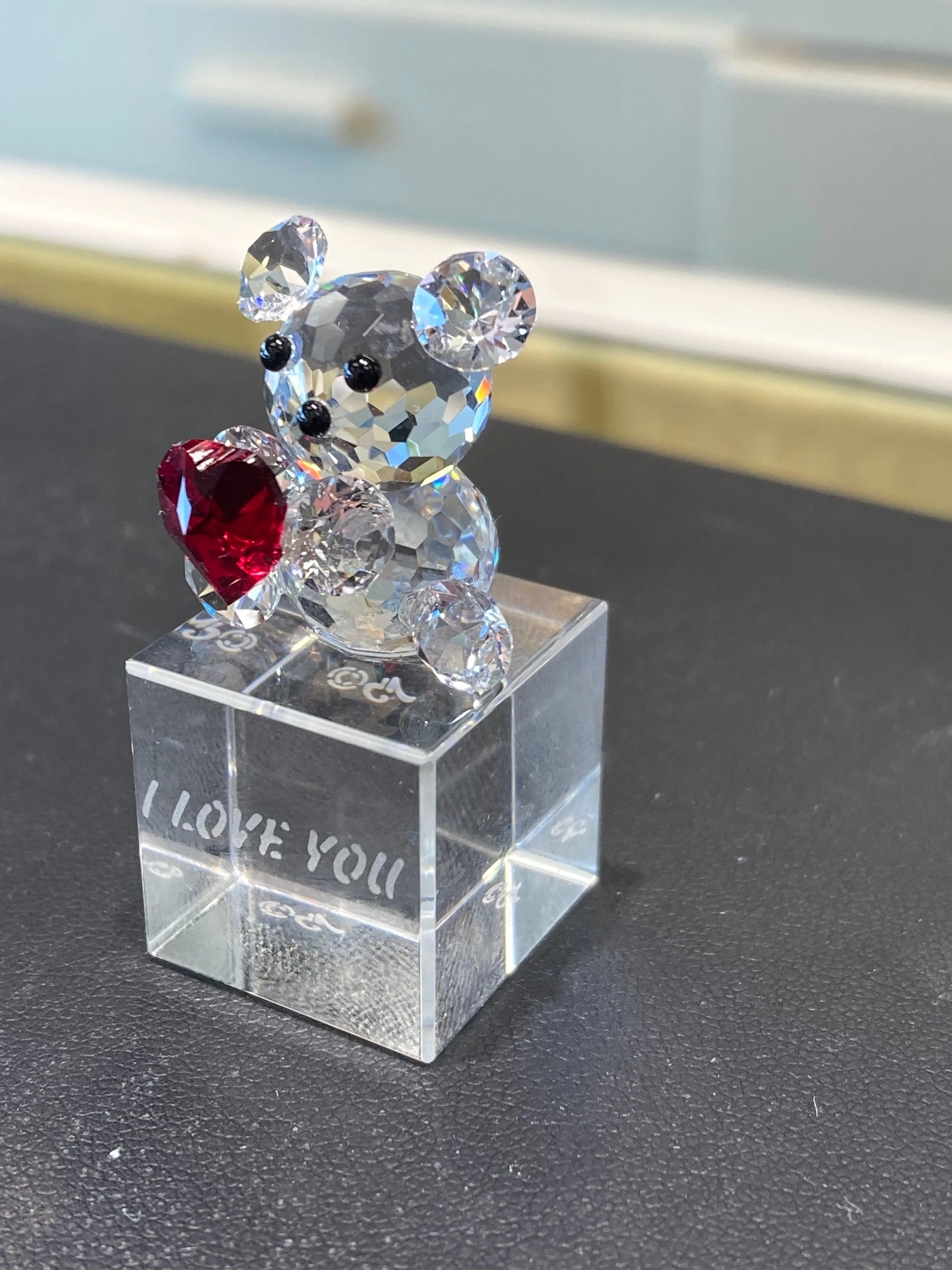 I Love You Teddy Bear Crystal Figurine