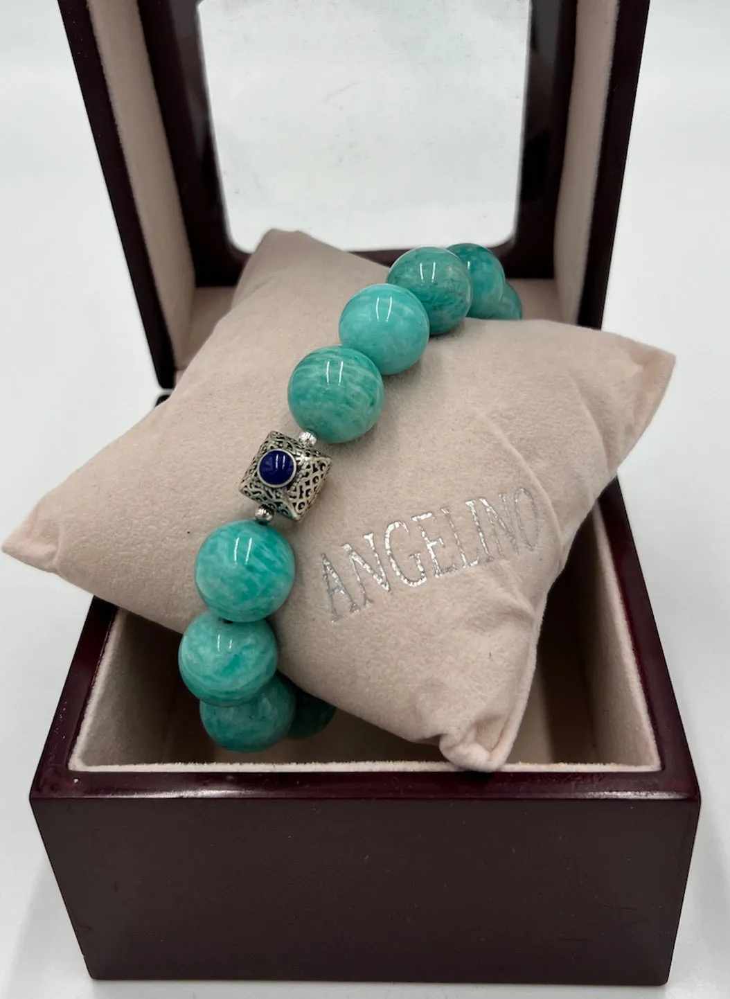 mens turquoise bracelet, natural stone and silver