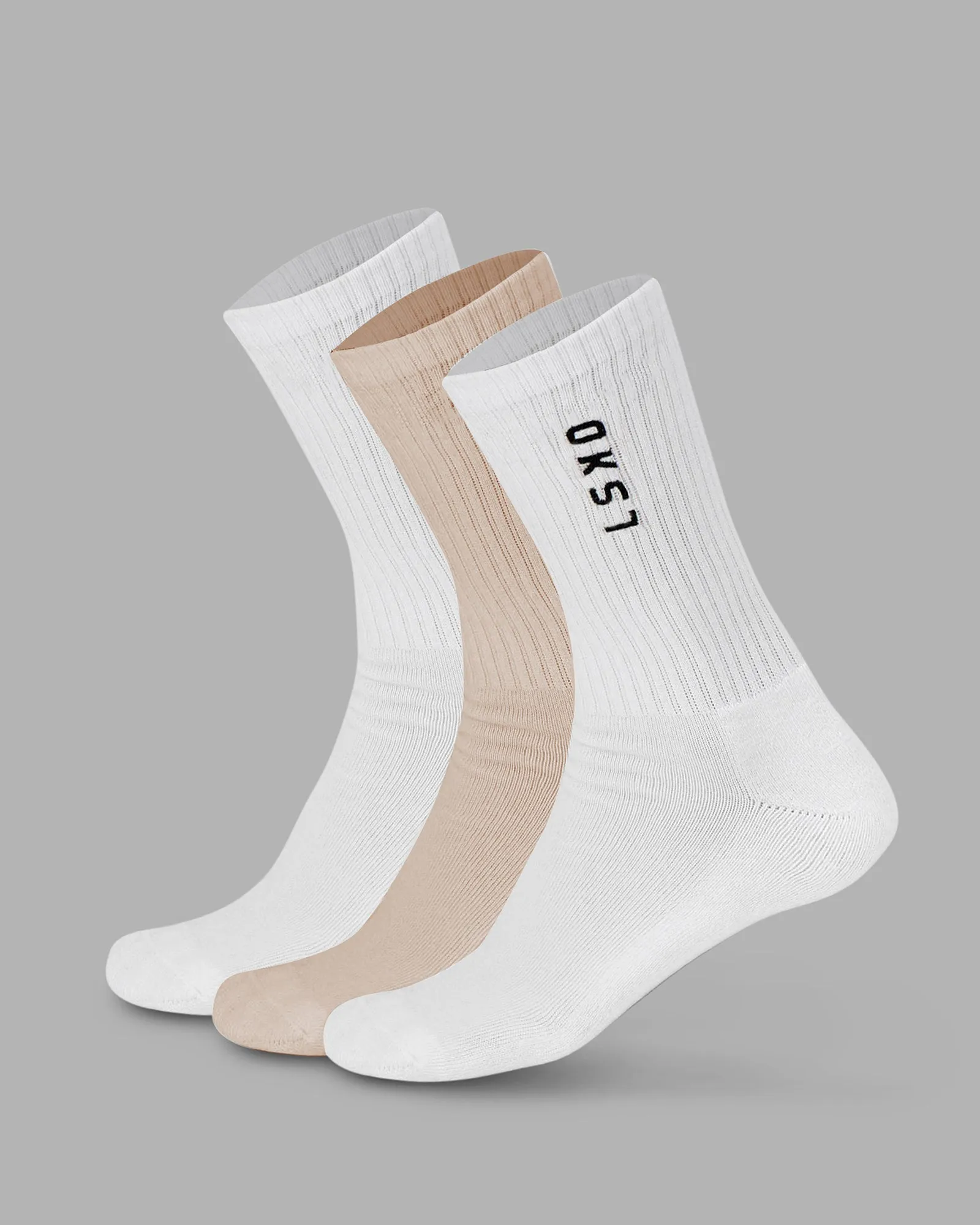 Signal 3 Pack Crew Socks - White-Shale Beige