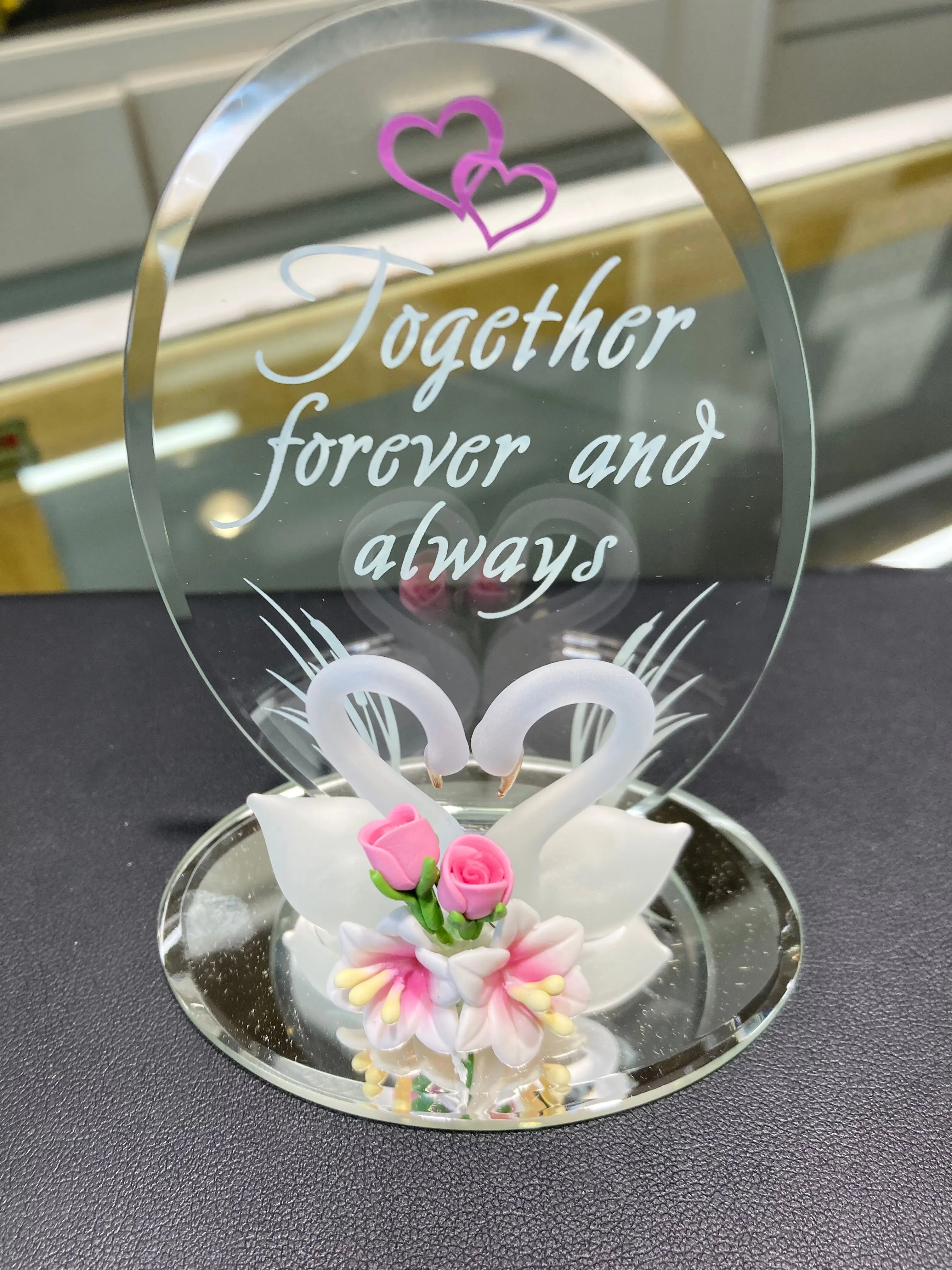 Swans Together Forever And Always Glass Figurine